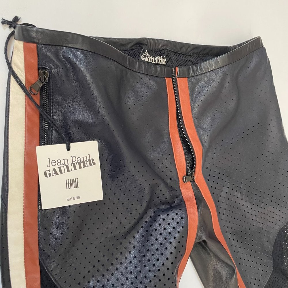 Jean Paul Gaultier FEMME VINTAGE LEATHER MOTOR CAPRI Pants 90'S NWT